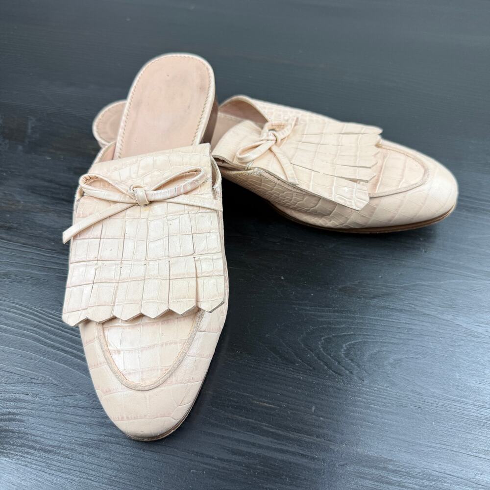 J Crew Pink Embossed Leather Mules 7 Loafers